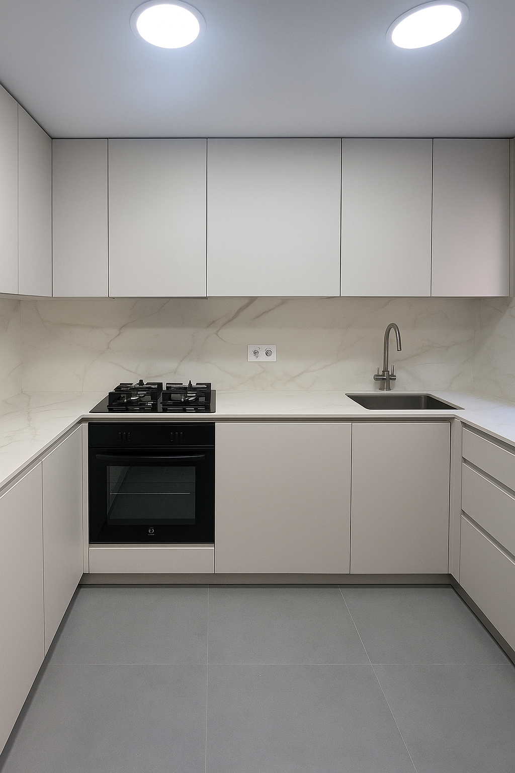 Laia contactó con Grup Innova para realizar la reforma integral de la cocina de su vivienda en Horta. El proyecto incluía también la renovación del aseo, por lo que planteamos ambas intervenciones de forma coordinada.
